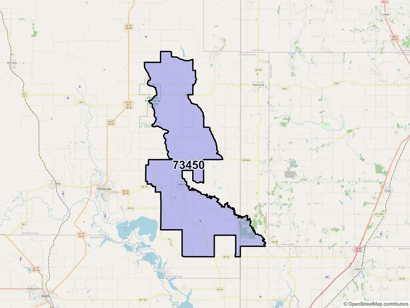 Map of ZIP Code 73450 — Milburn, OK