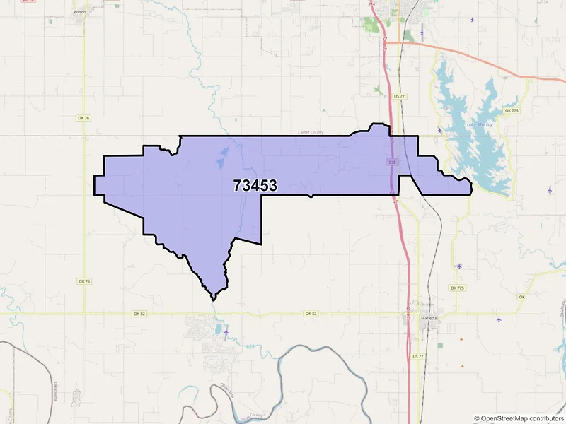 Map of ZIP Code 73453 — Overbrook, OK