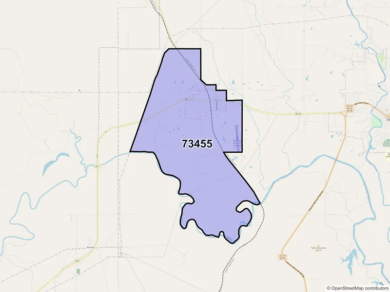 Map of Ravia, Oklahoma and ZIP codes