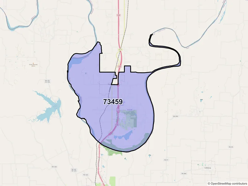 Map of ZIP Code 73459 — Thackerville, OK