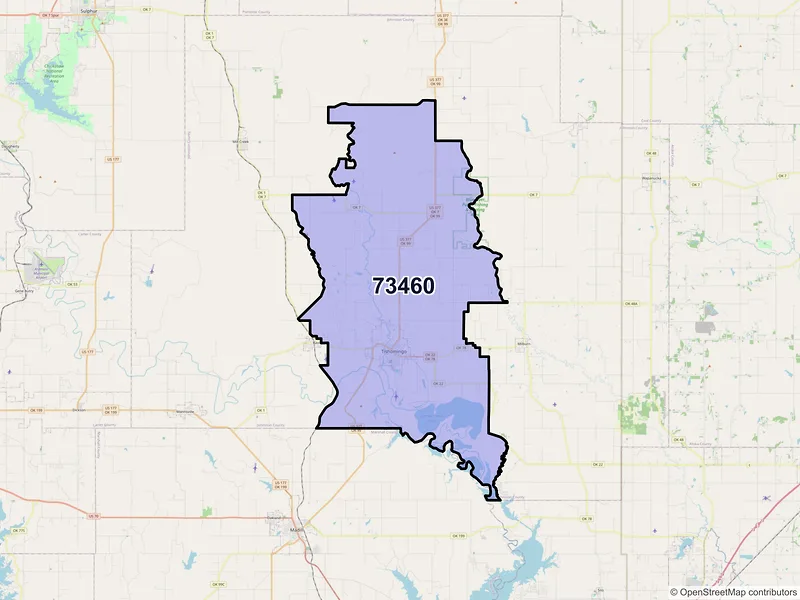 Map of ZIP Code 73460 — Tishomingo, OK