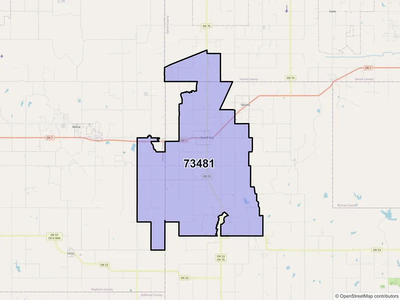 Map of ZIP Code 73481 — Ratliff City, OK