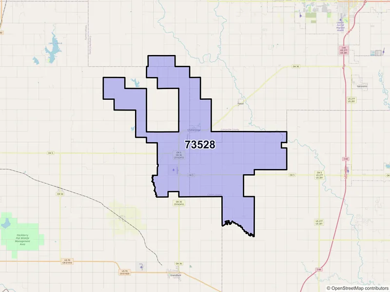 Map of ZIP Code 73528 — Chattanooga, OK