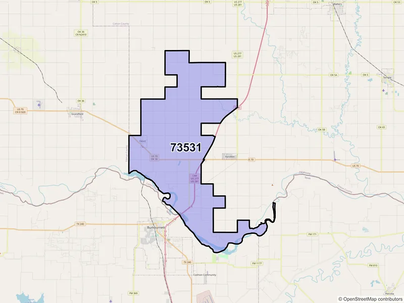 Map of Devol, Oklahoma and ZIP codes