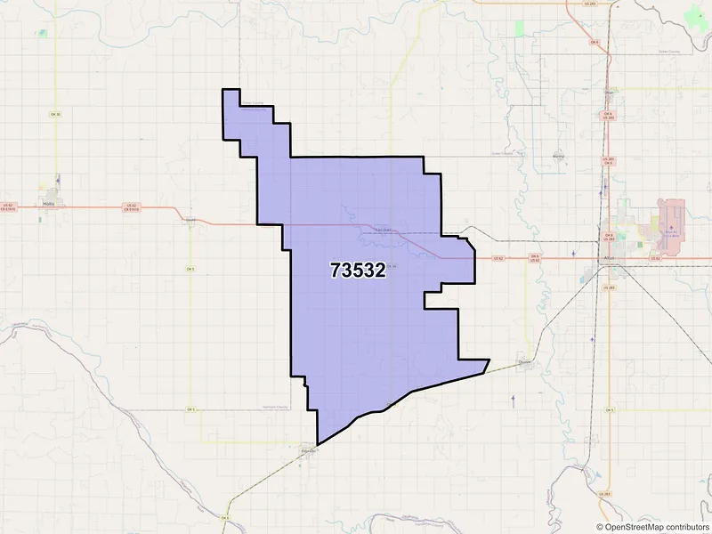 Map of Duke, Oklahoma and ZIP codes