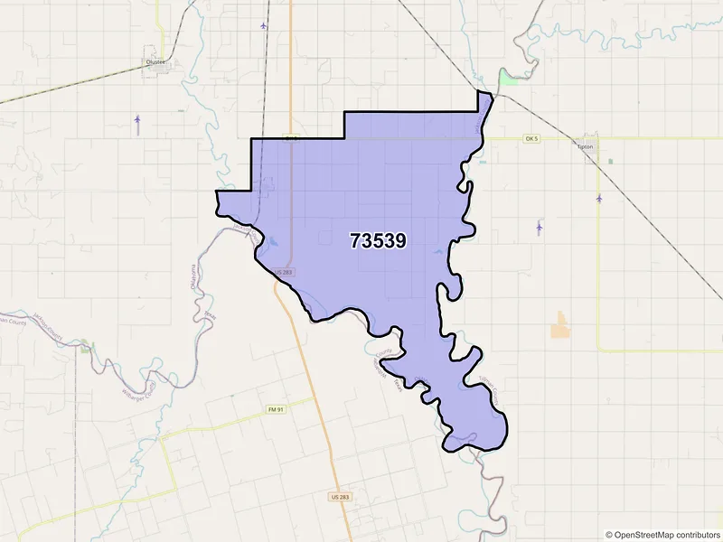 Map of ZIP Code 73539 — Elmer, OK