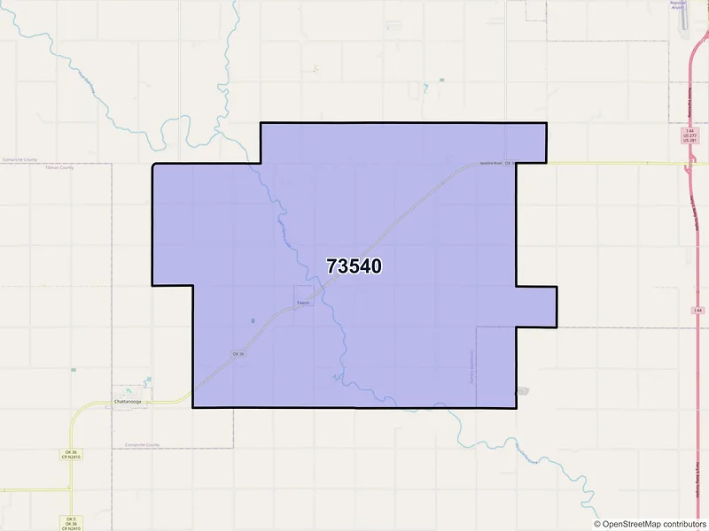 Map of ZIP Code 73540 — Faxon, OK