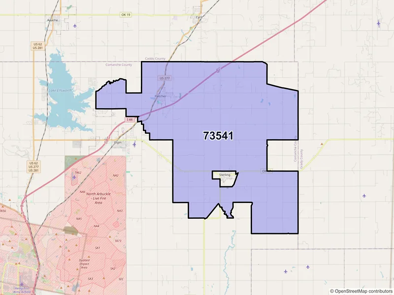 Map of Fletcher, Oklahoma and ZIP codes