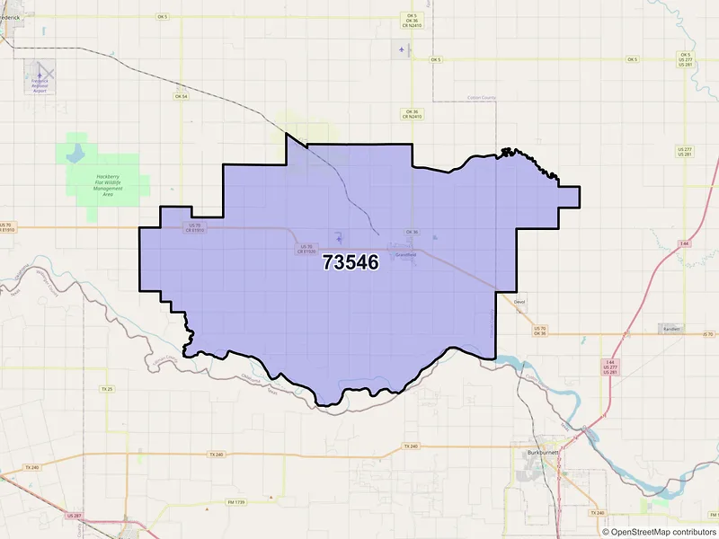 Map of Grandfield, Oklahoma and ZIP codes