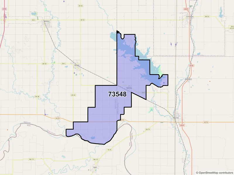 Map of ZIP Code 73548 — Hastings, OK