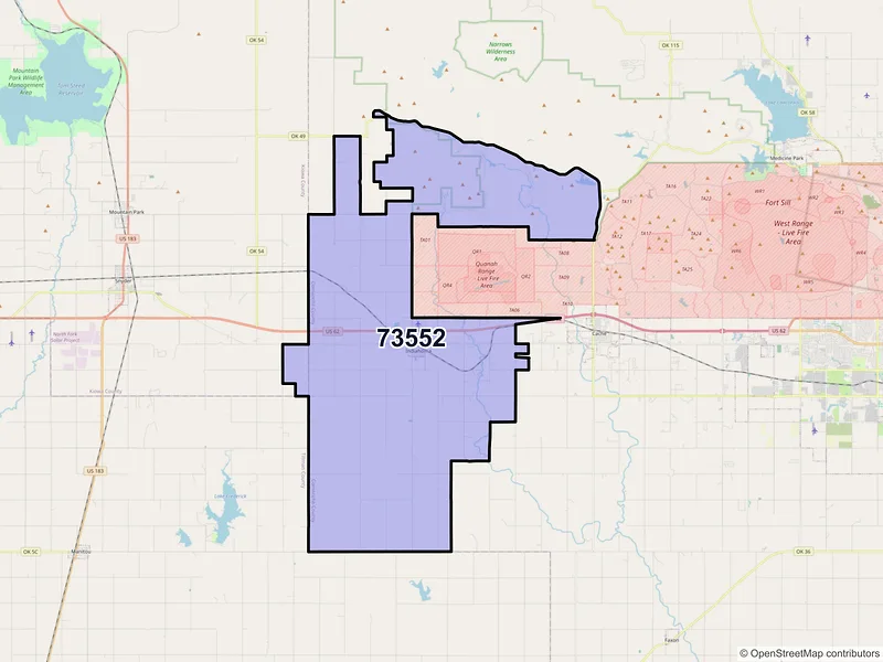 Map of ZIP Code 73552 — Indiahoma, OK