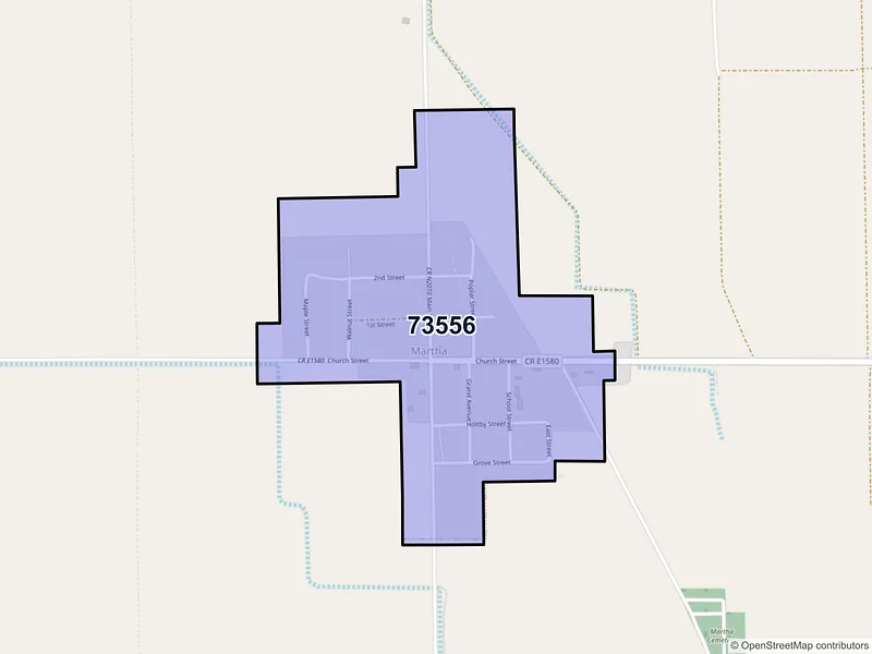 Map of Martha, Oklahoma and ZIP codes