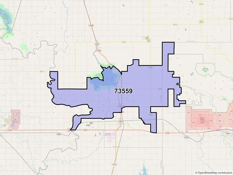 Map of ZIP Code 73559 — Mountain Park, OK