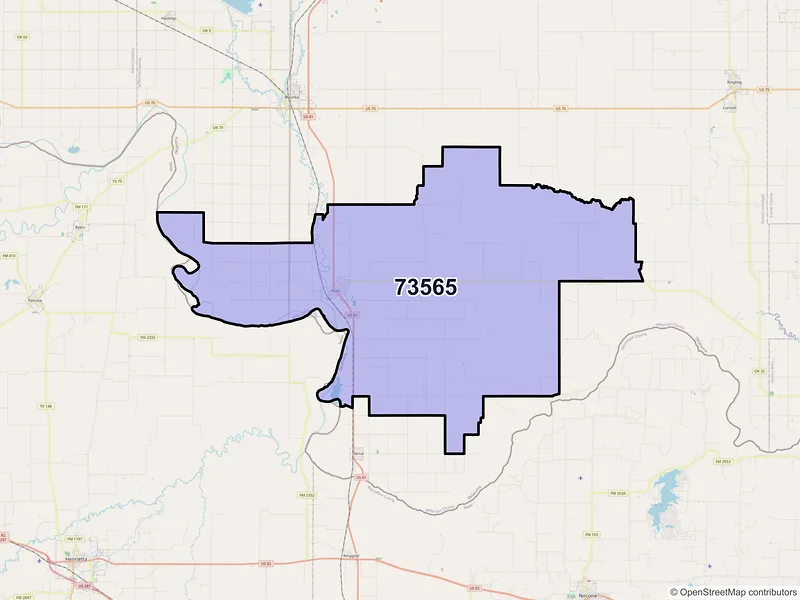 Map of ZIP Code 73565 — Ryan, OK