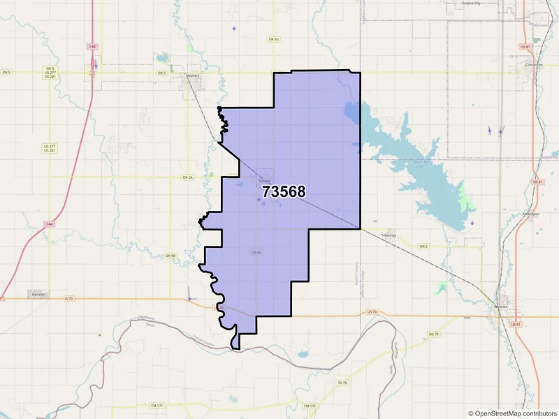 Map of ZIP Code 73568 — Temple, OK