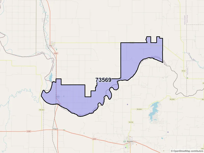 Map of ZIP Code 73569 — Terral, OK