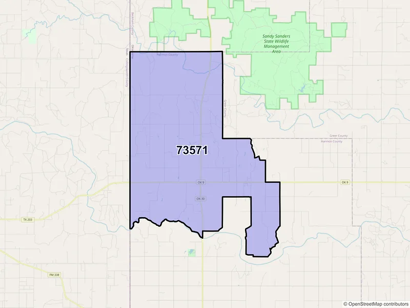 Map of ZIP Code 73571 — Vinson, OK