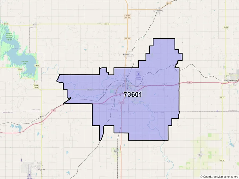 Map of ZIP Code 73601 — Clinton, OK