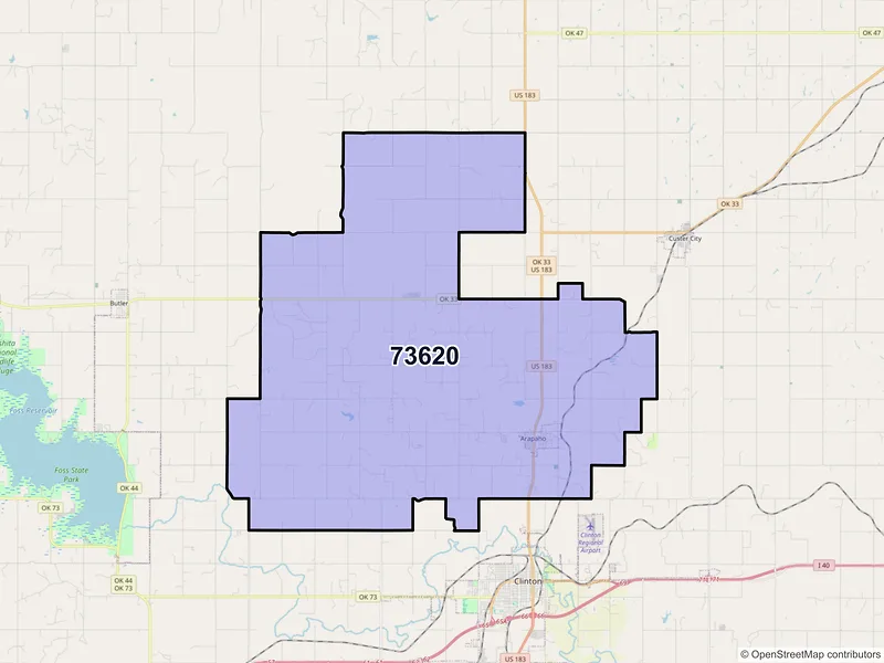 Map of ZIP Code 73620 — Arapaho, OK