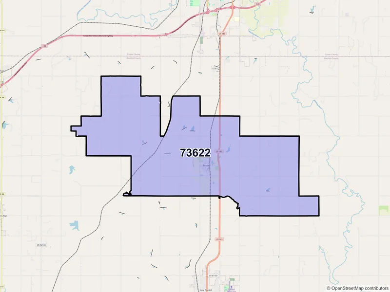 Map of ZIP Code 73622 — Bessie, OK
