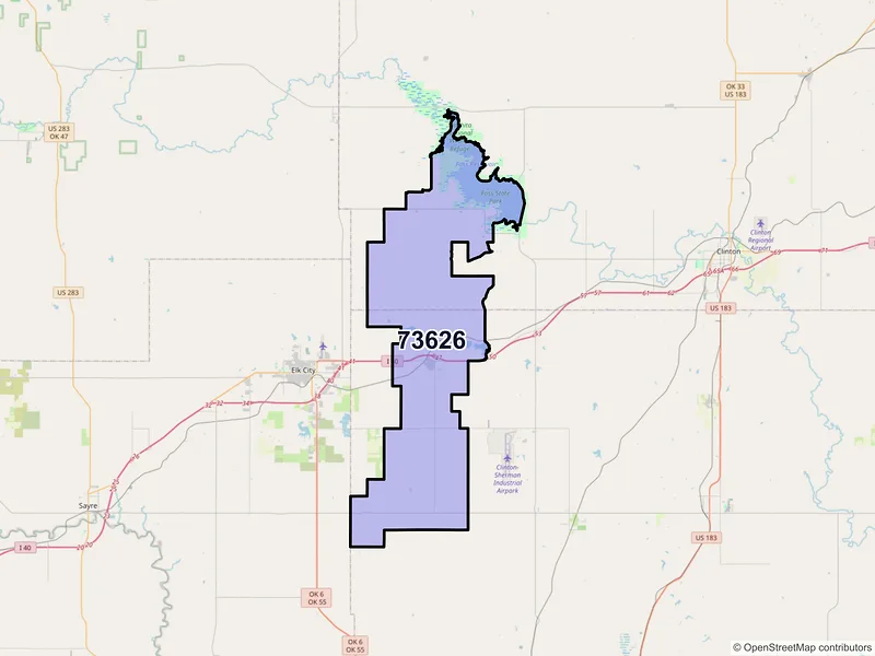 Map of ZIP Code 73626 — Canute, OK