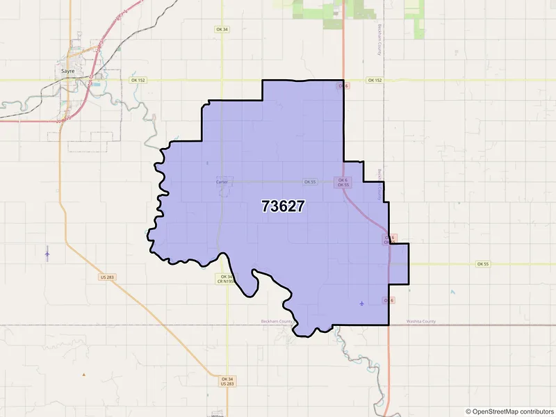Map of ZIP Code 73627 — Carter, OK