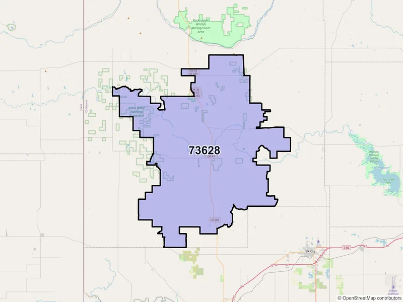 Map of ZIP Code 73628 — Cheyenne, OK