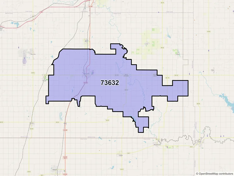 Map of ZIP Code 73632 — Cordell, OK