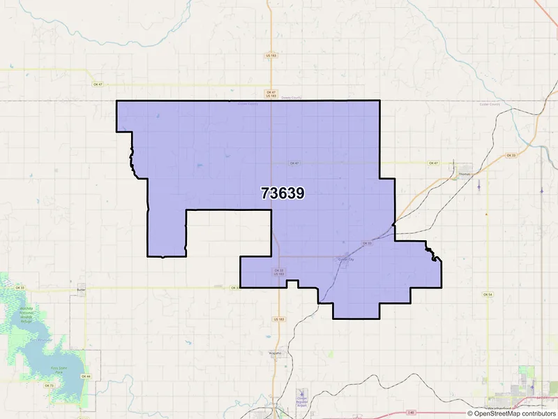 Map of ZIP Code 73639 — Custer City, OK