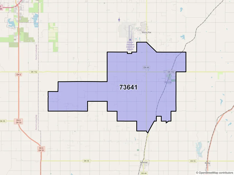 Map of ZIP Code 73641 — Dill City, OK