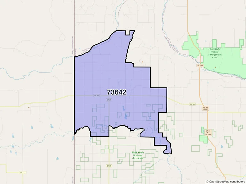 Map of ZIP Code 73642 — Durham, OK