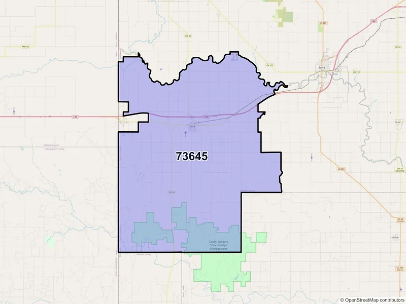 Map of ZIP Code 73645 — Erick, OK