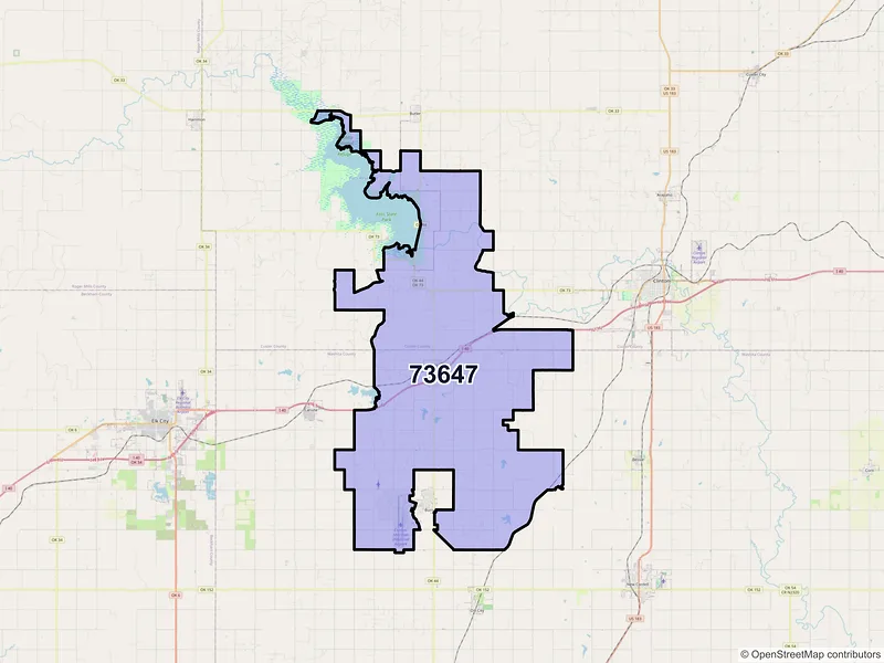 Map of ZIP Code 73647 — Foss, OK