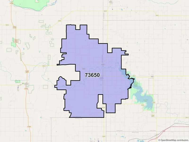 Map of ZIP Code 73650 — Hammon, OK