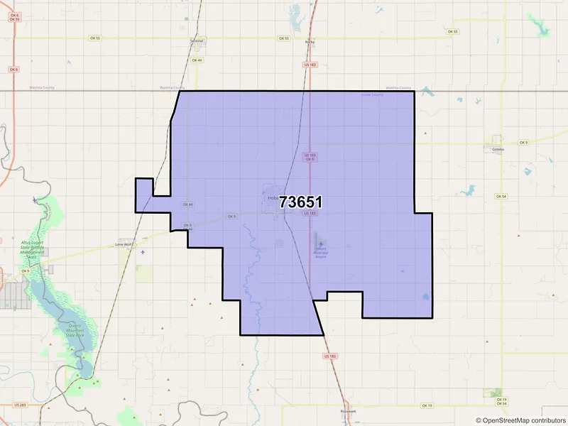 Map of ZIP Code 73651 — Hobart, OK