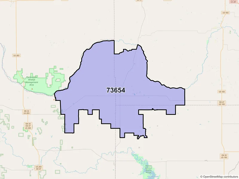 Map of ZIP Code 73654 — Leedey, OK