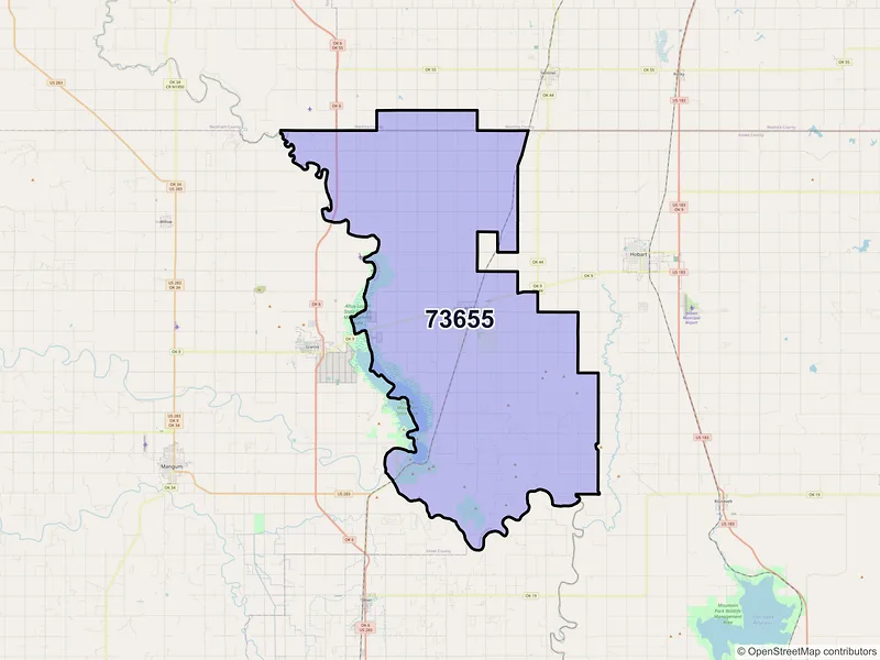 Map of Lone Wolf, Oklahoma and ZIP codes