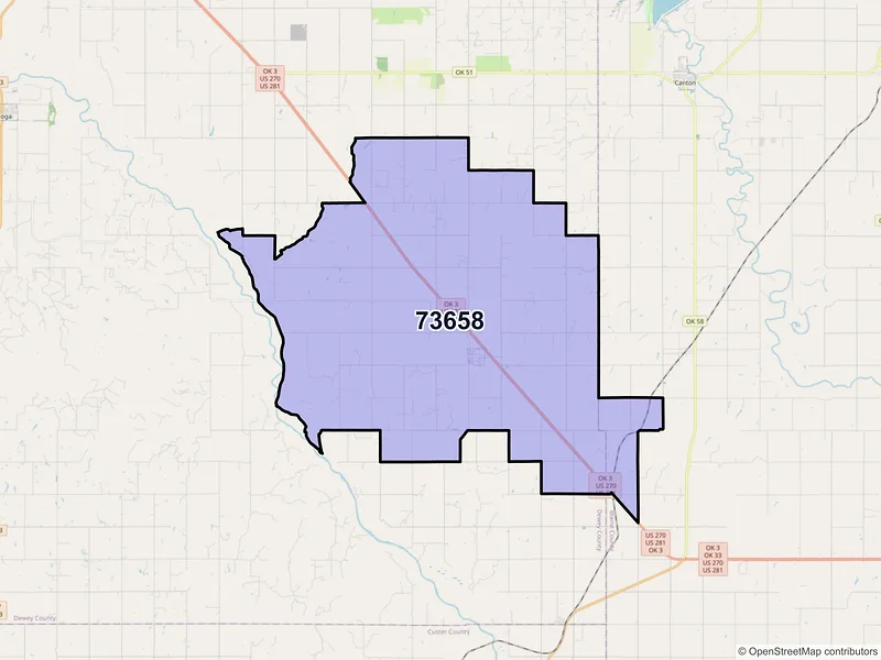 Map of ZIP Code 73658 — Oakwood, OK