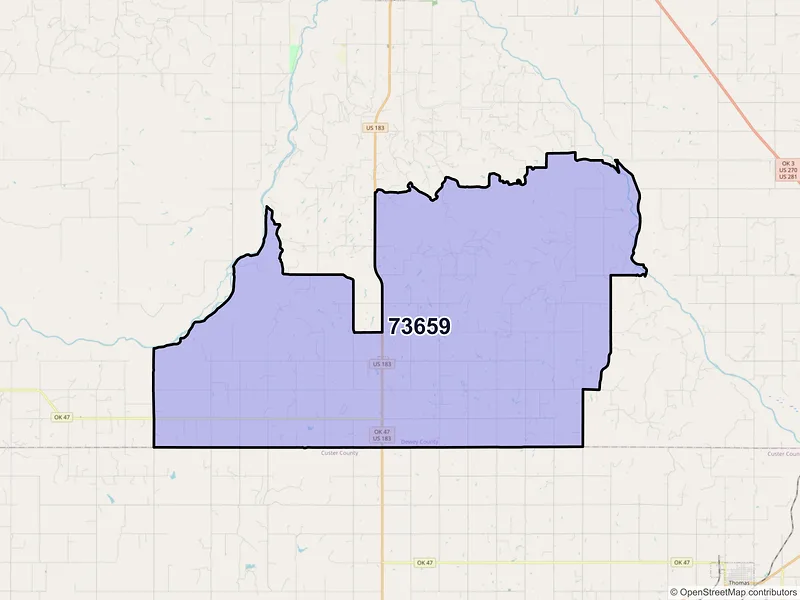 Map of ZIP Code 73659 — Putnam, OK