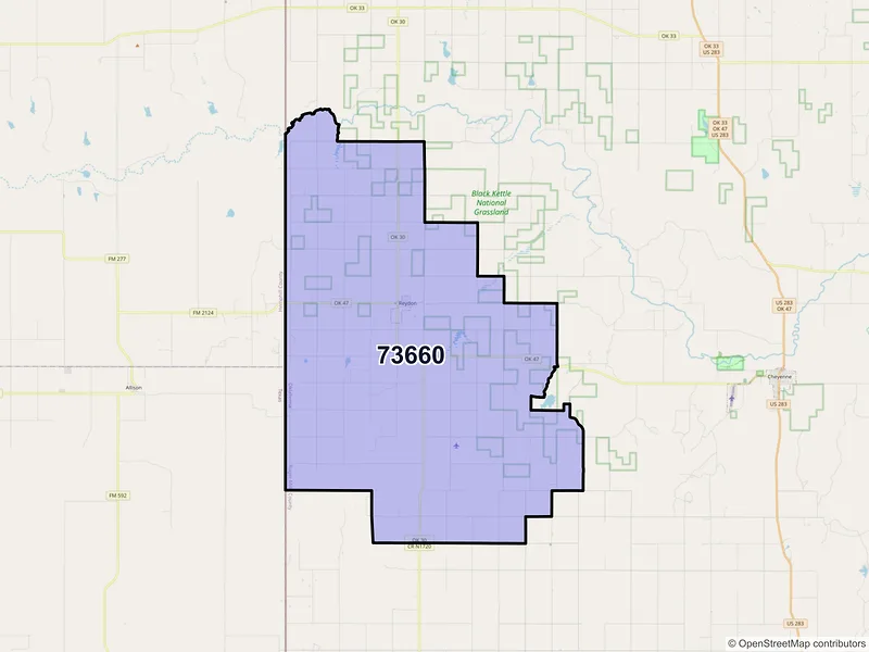 Map of Reydon, Oklahoma and ZIP codes