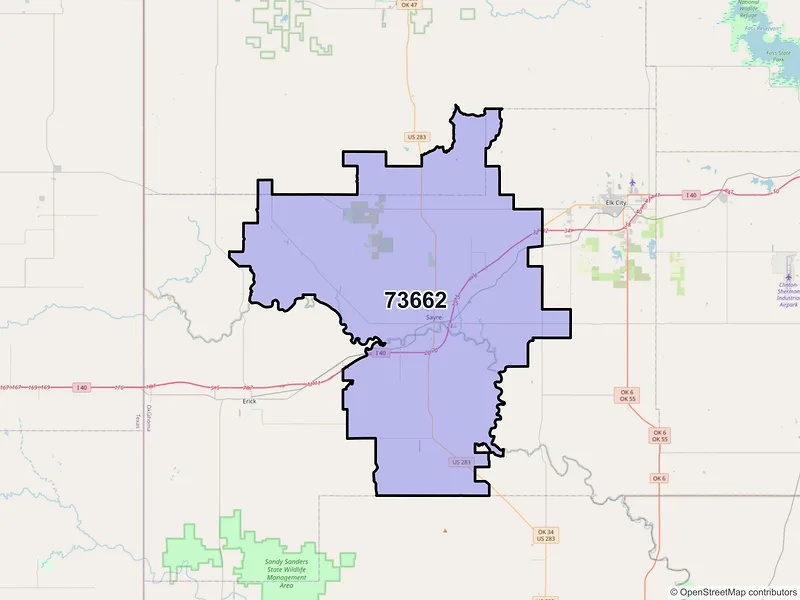 Map of ZIP Code 73662 — Sayre, OK