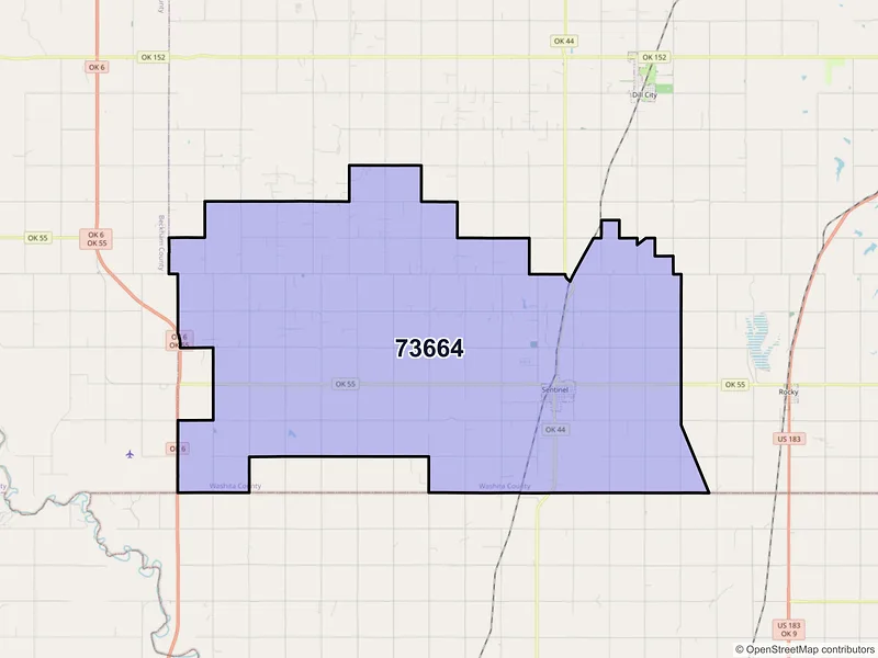 Map of ZIP Code 73664 — Sentinel, OK