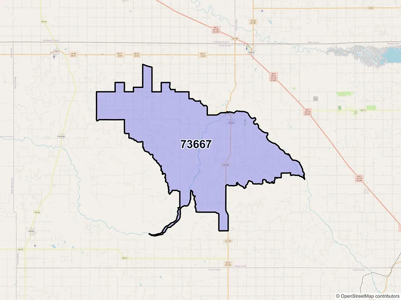 Map of ZIP Code 73667 — Taloga, OK