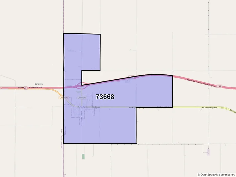 Map of ZIP Code 73668 — Texola, OK