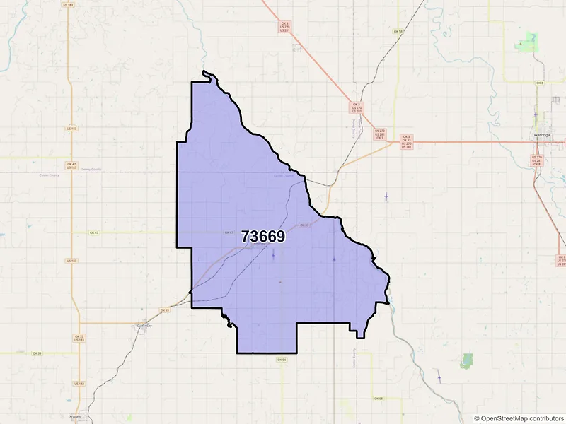 Map of Thomas, Oklahoma and ZIP codes
