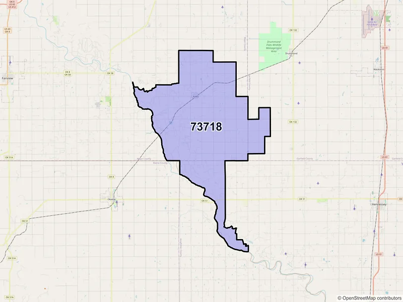 Map of ZIP Code 73718 — Ames, OK