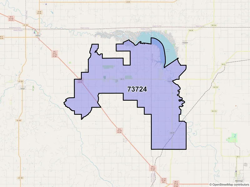 Map of ZIP Code 73724 — Canton, OK