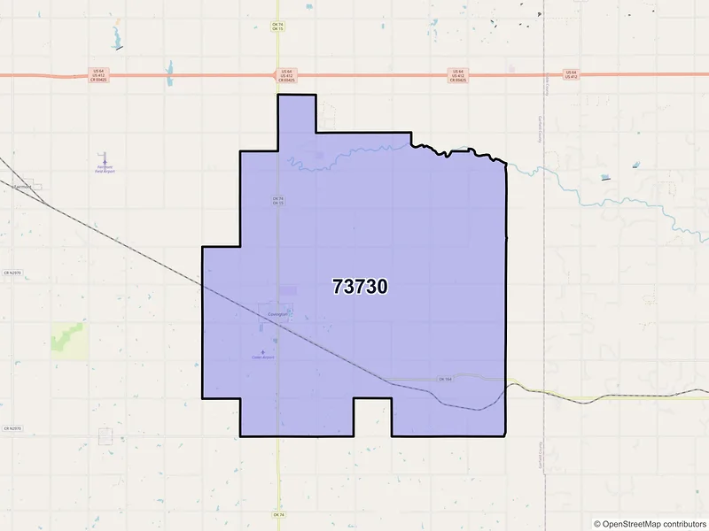 Map of ZIP Code 73730 — Covington, OK