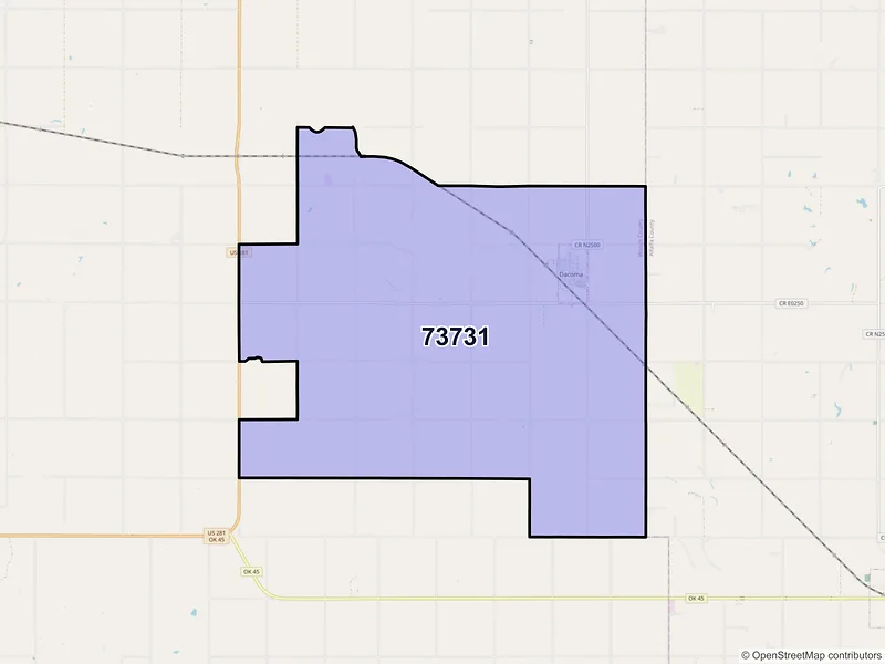 Map of Dacoma, Oklahoma and ZIP codes