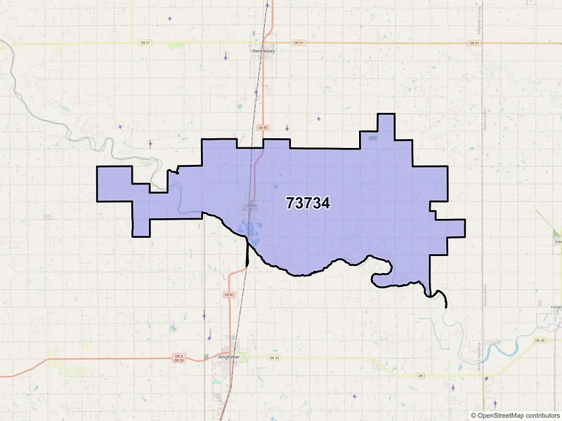 Map of ZIP Code 73734 — Dover, OK